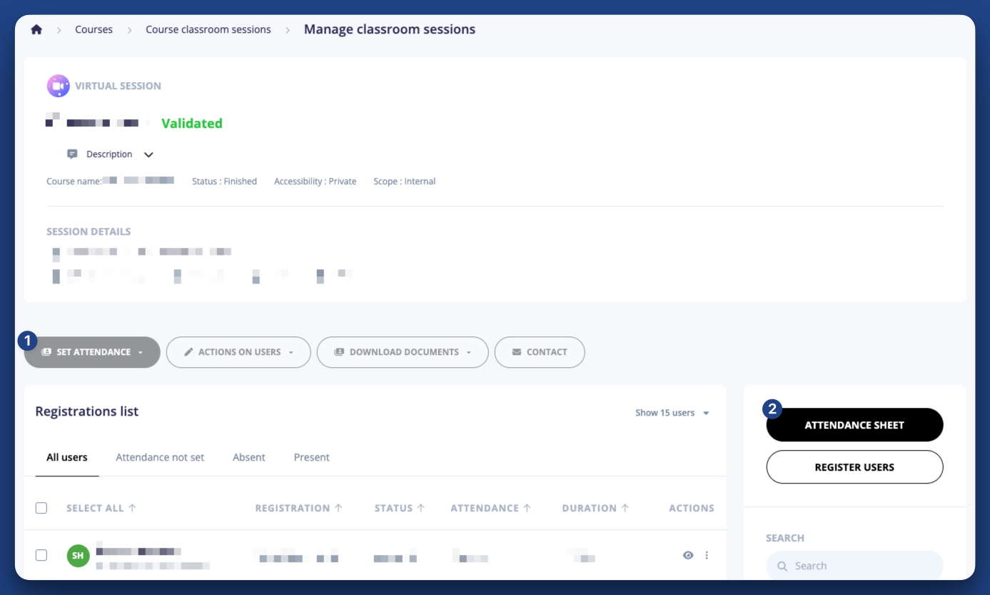 Gestion de la présence en session