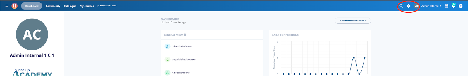 Rise Up Settings menu — Calendar synchronisation