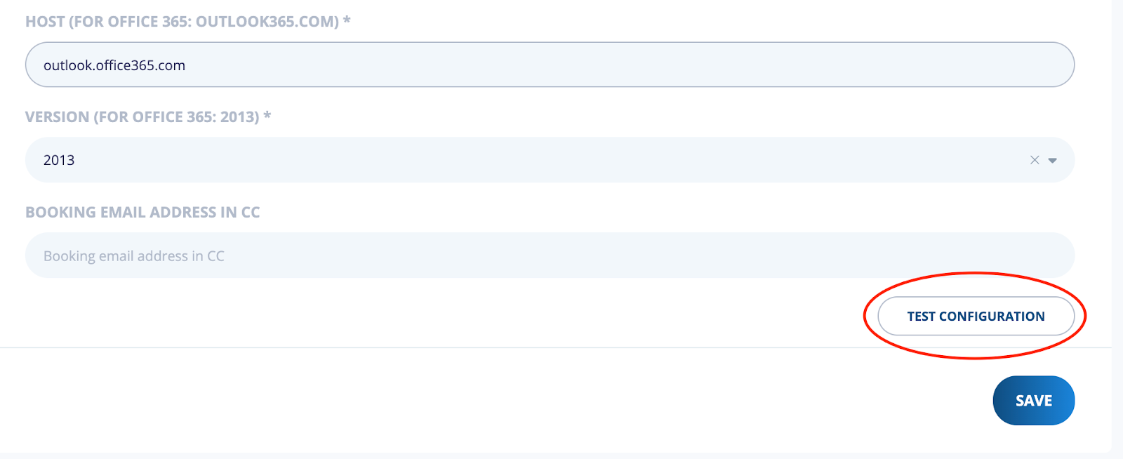 Test configuration button