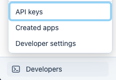 Stripe Developers menu with API keys highlighted